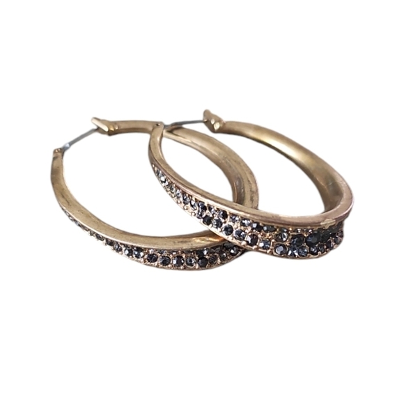 Gold-Tone Scatter Pavé Oval Hoop Earrings - Picture 1 of 4
